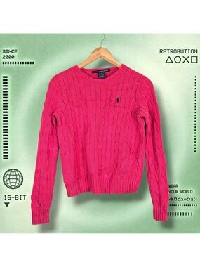 Vintage Polo Ralph Lauren Cable Knit Sweater Pink Size M